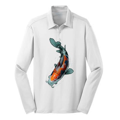 Cute Koi Fish Design For Men Women Kids Japanese Koi Fish Silk Touch Performance Long Sleeve Polo