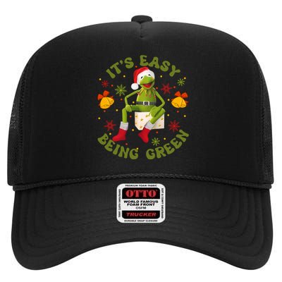 Christmas Kermit Frog Its Easy Being Green Christmas Kermit Frog High Crown Mesh Back Trucker Hat