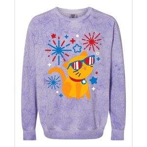 Cat Kitty Fireworks Funny 4th Of July Independence Day Gift Colorblast Crewneck Sweatshirt