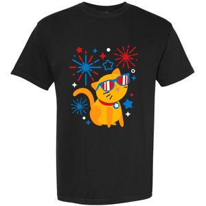 Cat Kitty Fireworks Funny 4th Of July Independence Day Gift Garment-Dyed Heavyweight T-Shirt