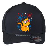 Cat Kitty Fireworks Funny 4th Of July Independence Day Gift Flexfit Unipanel Trucker Cap