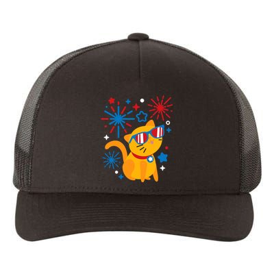 Cat Kitty Fireworks Funny 4th Of July Independence Day Gift Yupoong Adult 5-Panel Trucker Hat