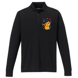 Cat Kitty Fireworks Funny 4th Of July Independence Day Gift Performance Long Sleeve Polo