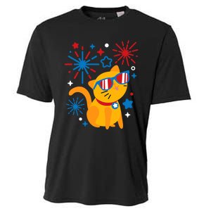 Cat Kitty Fireworks Funny 4th Of July Independence Day Gift Cooling Performance Crew T-Shirt