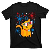 Cat Kitty Fireworks Funny 4th Of July Independence Day Gift T-Shirt