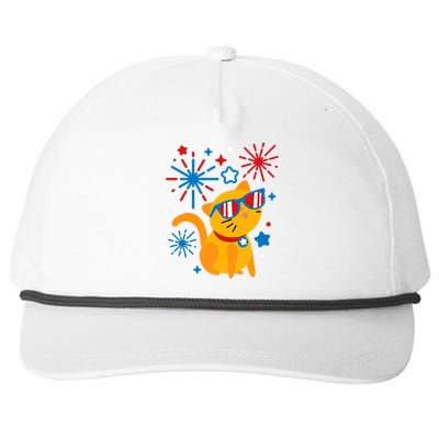 Cat Kitty Fireworks Funny 4th Of July Independence Day Gift Snapback Five-Panel Rope Hat