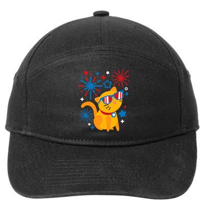 Cat Kitty Fireworks Funny 4th Of July Independence Day Gift 7-Panel Snapback Hat