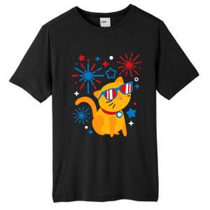 Cat Kitty Fireworks Funny 4th Of July Independence Day Gift Tall Fusion ChromaSoft Performance T-Shirt