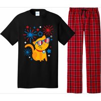 Cat Kitty Fireworks Funny 4th Of July Independence Day Gift Pajama Set