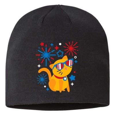 Cat Kitty Fireworks Funny 4th Of July Independence Day Gift Sustainable Beanie