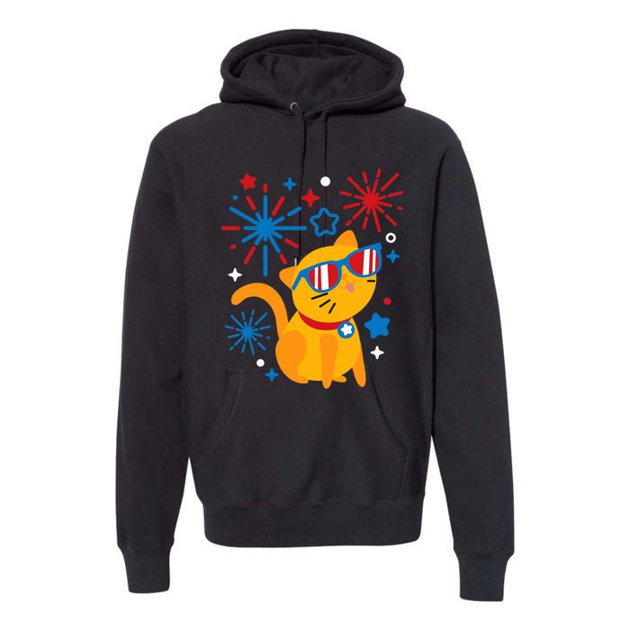 Cat Kitty Fireworks Funny 4th Of July Independence Day Gift Premium Hoodie