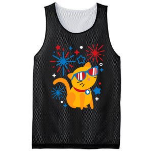 Cat Kitty Fireworks Funny 4th Of July Independence Day Gift Mesh Reversible Basketball Jersey Tank