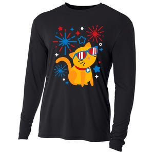 Cat Kitty Fireworks Funny 4th Of July Independence Day Gift Cooling Performance Long Sleeve Crew