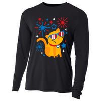 Cat Kitty Fireworks Funny 4th Of July Independence Day Gift Cooling Performance Long Sleeve Crew