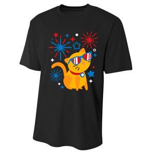 Cat Kitty Fireworks Funny 4th Of July Independence Day Gift Performance Sprint T-Shirt