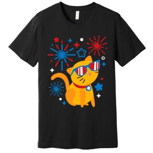 Cat Kitty Fireworks Funny 4th Of July Independence Day Gift Premium T-Shirt