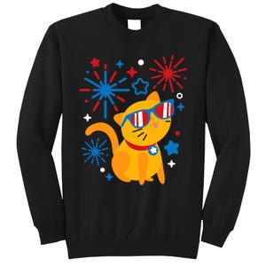 Cat Kitty Fireworks Funny 4th Of July Independence Day Gift Tall Sweatshirt