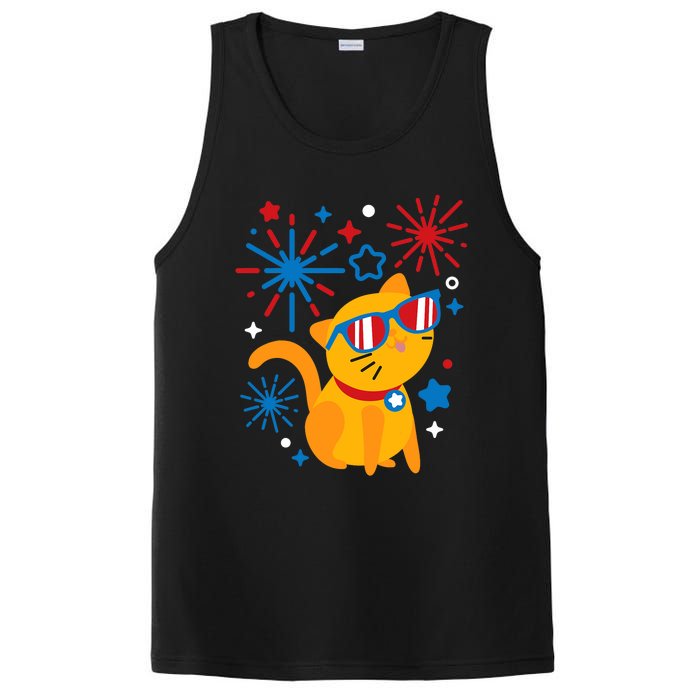 Cat Kitty Fireworks Funny 4th Of July Independence Day Gift PosiCharge Competitor Tank