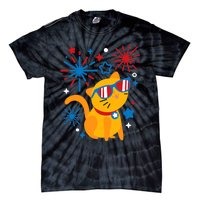 Cat Kitty Fireworks Funny 4th Of July Independence Day Gift Tie-Dye T-Shirt