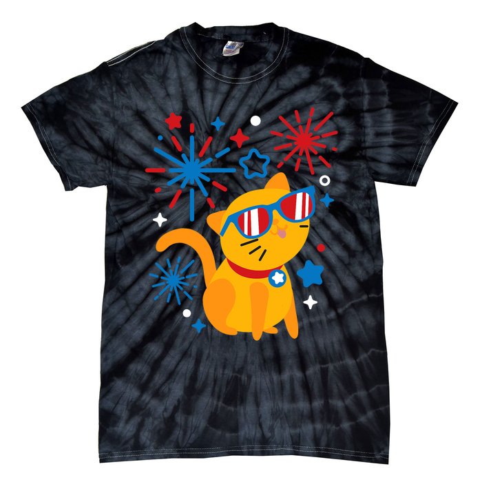 Cat Kitty Fireworks Funny 4th Of July Independence Day Gift Tie-Dye T-Shirt