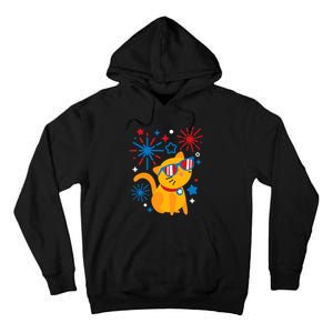 Cat Kitty Fireworks Funny 4th Of July Independence Day Gift Tall Hoodie