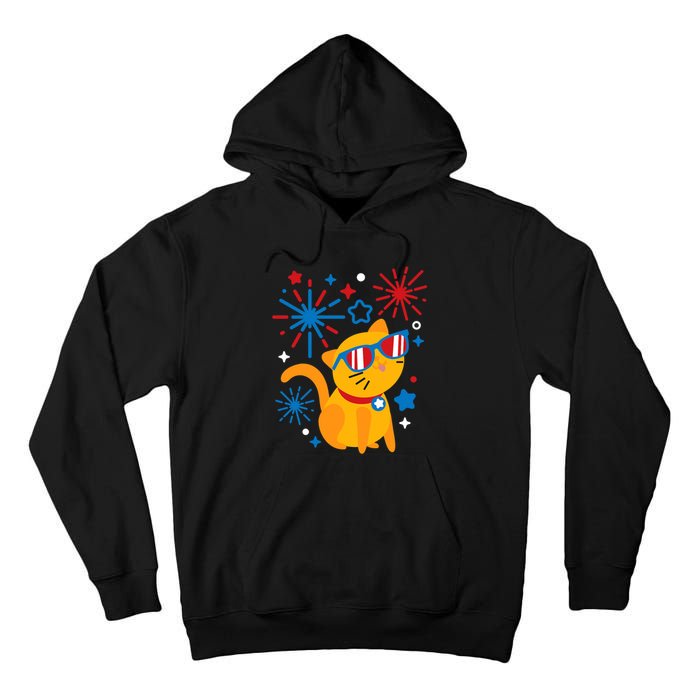 Cat Kitty Fireworks Funny 4th Of July Independence Day Gift Tall Hoodie