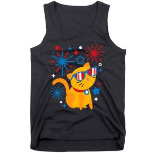 Cat Kitty Fireworks Funny 4th Of July Independence Day Gift Tank Top