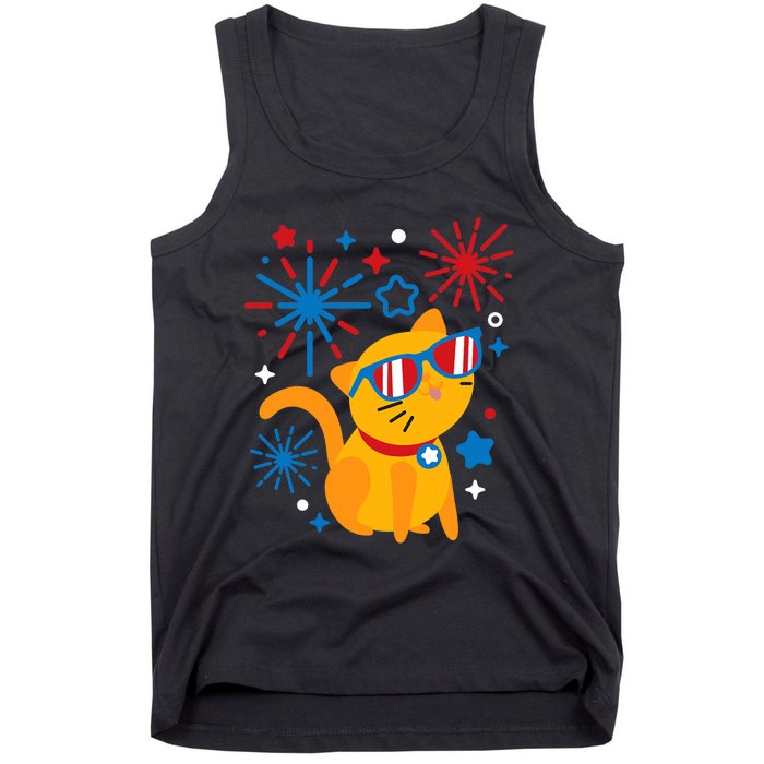 Cat Kitty Fireworks Funny 4th Of July Independence Day Gift Tank Top