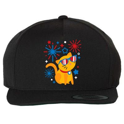 Cat Kitty Fireworks Funny 4th Of July Independence Day Gift Wool Snapback Cap