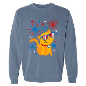 Cat Kitty Fireworks Funny 4th Of July Independence Day Gift Garment-Dyed Sweatshirt