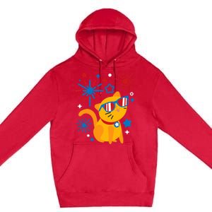 Cat Kitty Fireworks Funny 4th Of July Independence Day Gift Premium Pullover Hoodie