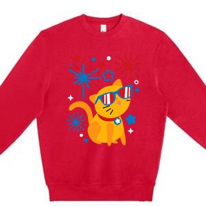 Cat Kitty Fireworks Funny 4th Of July Independence Day Gift Premium Crewneck Sweatshirt