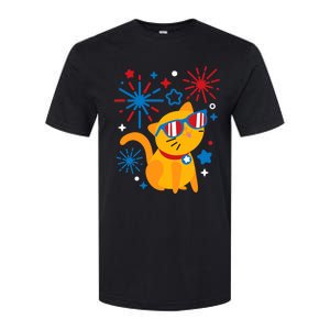 Cat Kitty Fireworks Funny 4th Of July Independence Day Gift Softstyle CVC T-Shirt