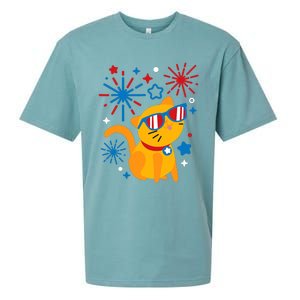 Cat Kitty Fireworks Funny 4th Of July Independence Day Gift Sueded Cloud Jersey T-Shirt