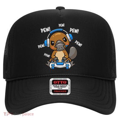 Cute Kawaii Gamer Platypus Lover High Crown Mesh Back Trucker Hat