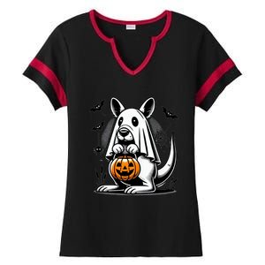 Cute Kangaroo Ghost Funny Halloween Trick Or Treat Ladies Halftime Notch Neck Tee