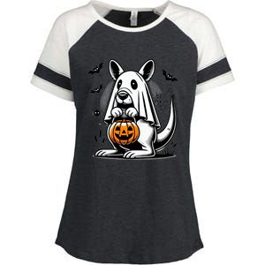 Cute Kangaroo Ghost Funny Halloween Trick Or Treat Enza Ladies Jersey Colorblock Tee