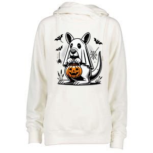 Cute Kangaroo Ghost Funny Halloween Trick Or Treat Womens Funnel Neck Pullover Hood