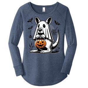 Cute Kangaroo Ghost Funny Halloween Trick Or Treat Women's Perfect Tri Tunic Long Sleeve Shirt