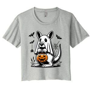 Cute Kangaroo Ghost Funny Halloween Trick Or Treat Women's Crop Top Tee