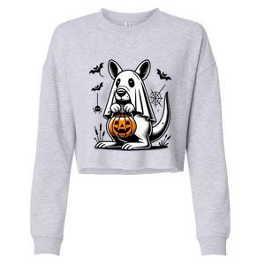 Cute Kangaroo Ghost Funny Halloween Trick Or Treat Cropped Pullover Crew