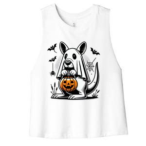 Cute Kangaroo Ghost Funny Halloween Trick Or Treat Women's Racerback Cropped Tank