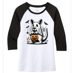 Cute Kangaroo Ghost Funny Halloween Trick Or Treat Women's Tri-Blend 3/4-Sleeve Raglan Shirt