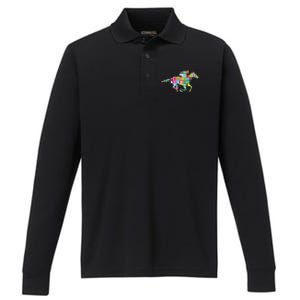 Cute Kentucky Horse Racing Silks Performance Long Sleeve Polo