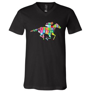 Cute Kentucky Horse Racing Silks V-Neck T-Shirt