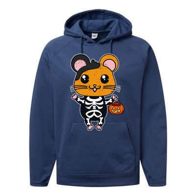 Cute Kawaii Hamster Halloween Hamster Skeleton Pumpkin Performance Fleece Hoodie