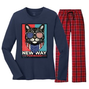 Cat Kamala Harris New Way Forward American Election 2024 Women's Long Sleeve Flannel Pajama Set 