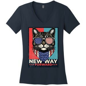 Cat Kamala Harris New Way Forward American Election 2024 Women's V-Neck T-Shirt