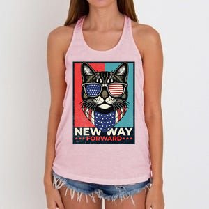 Cat Kamala Harris New Way Forward American Election 2024 Women's Knotted Racerback Tank