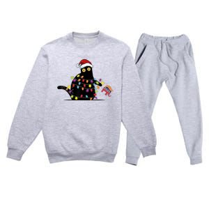 Cat Kamala Harris Black Cat Pushing Trump Elephant Christmas Premium Crewneck Sweatsuit Set